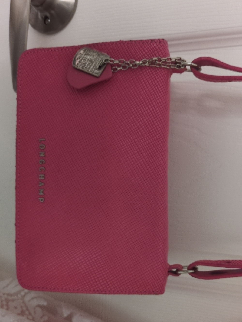 Longchamp Hot Pink Crossbody Bag with Chain Charm